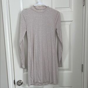 NWOT Copper Key tan & white horizontal stripe lettuce edge Jrs sizing knit dress